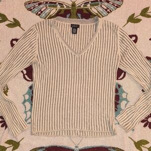 Beige Striped V-Neck Top